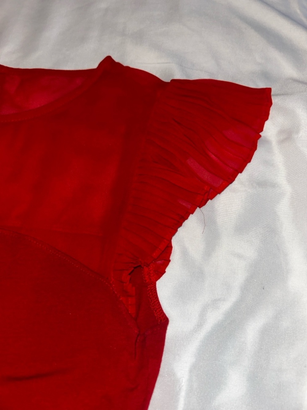 Express Red Pleated Flutter Sleeve Tank - Picture 3 of 6